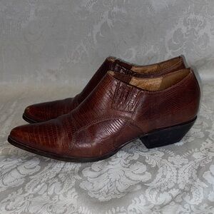 Vintage Nine West Brown Leather Reptile Print Bootie Size 8 M